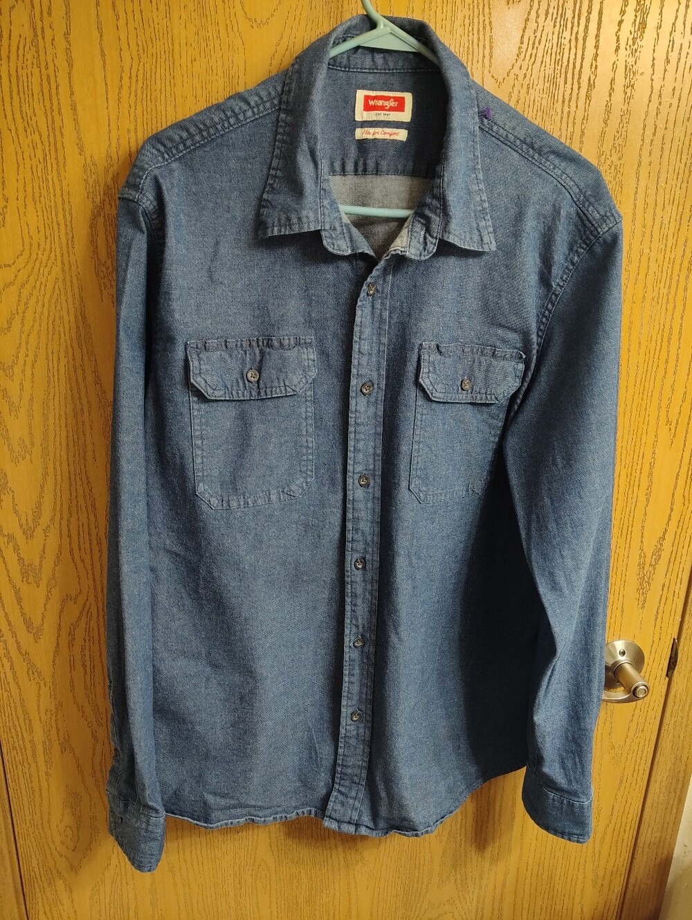 Wrangler Blue Denim Casual Button-Down Shirt